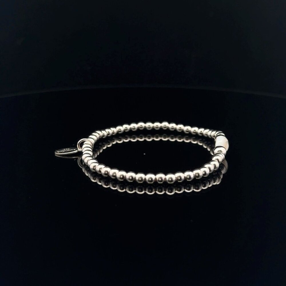925 Sterling Silver Beaded Stretch Stacking Bracelet MOP Letter Initial C - Picture 6 of 6